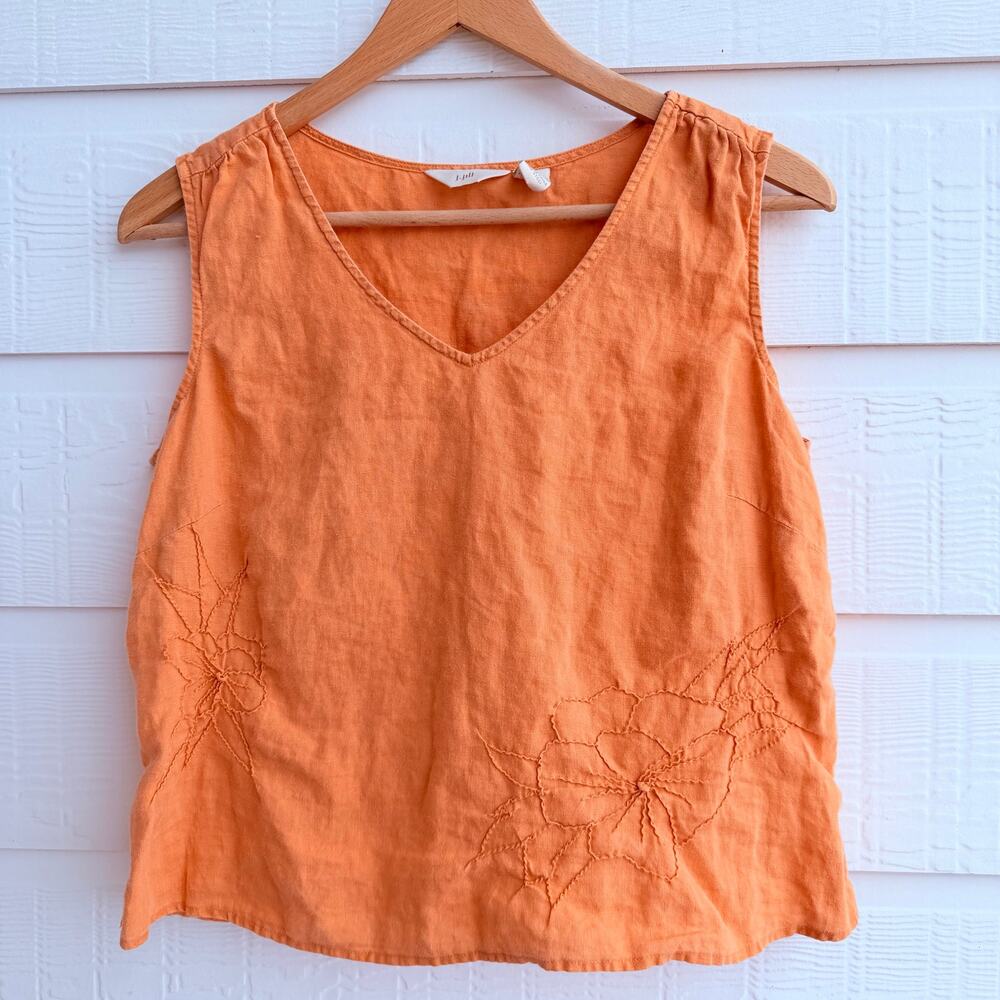 J. Jill Orange Linen Embroidered Tank Cottagecore Boho PM